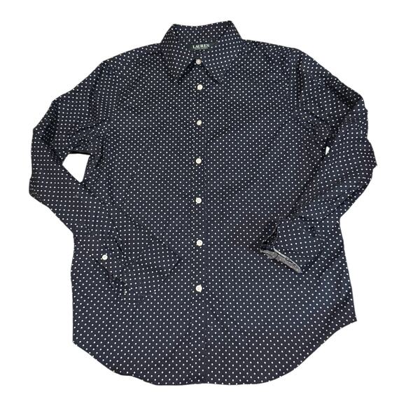 Lauren Ralph Lauren Non Iron navy white Polka Dot cotton Button Up size medium - Picture 6 of 12